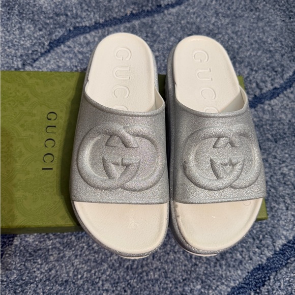 Gucci Metallic Silver Women's Slide Sandals
